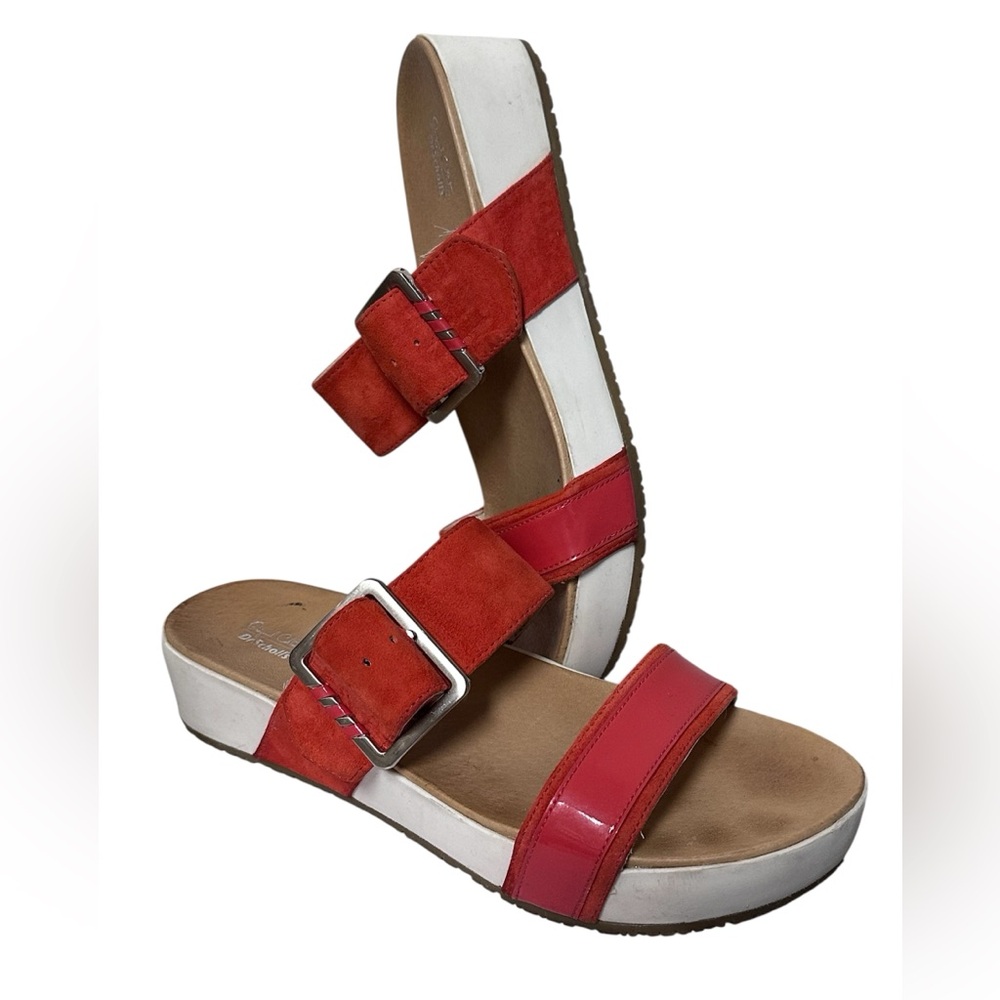 Dr. Scholl’s Original Frill Double Red Leather Strap Sandals with Buckle - Picture 2 of 8
